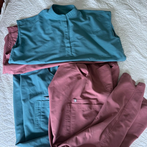 Figs Other - FIGS Scrub Lot 4 Pc Large Yola Pants Sleeveless Tops Pink + Teal Medical 2 sets